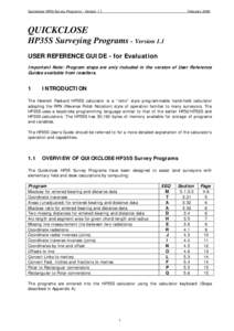 Quickclose HP35 Survey Programs - Version 1.1  February 2009 QUICKCLOSE HP35S Surveying Programs - Version 1.1