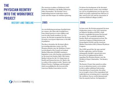 the Physician Reentry into the Workforce project HISTORY AND TIMELINE