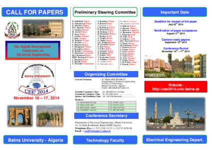 CALL FOR PAPERS  The Eighth International Conference on Electrical Engineering