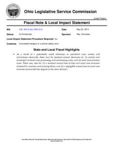 Ohio Legislative Service Commission Joseph Rogers Fiscal Note & Local Impact Statement Bill:
