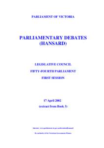 PARLIAMENT OF VICTORIA  PARLIAMENTARY DEBATES (HANSARD)  LEGISLATIVE COUNCIL