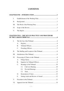 CONTENTS CHAPTER ONE – INTRODUCTION .............................................................1 I. Establishment of the Working Party ................................................1