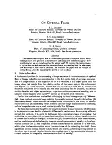 1  On Optical Flow J. L. Barron  Dept. of Computer Science, University of Western Ontario