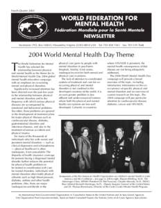 Fourth Quarter[removed]WORLD FEDERATION FOR MENTAL HEALTH Fédération Mondiale pour la Santé Mentale