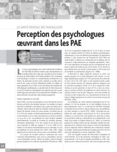 LA SANTÉ MENTALE DES TRAVAILLEURS  Perception des psychologues œuvrant dans les PAE Par