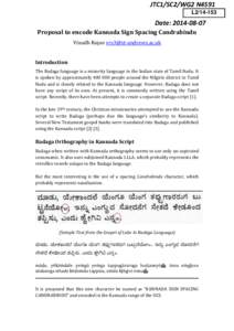 JTC1/SC2/WG2 N4591 L2[removed]Date: [removed]Proposal to encode Kannada Sign Spacing Candrabindu Vinodh Rajan [removed]