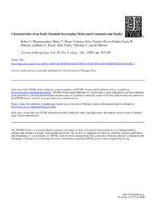 Characteristics of an Early Hominid Scavenging Niche [and Comments and Reply] Robert J. Blumenschine; Henry T. Bunn; Valerius Geist; Fumiko Ikawa-Smith; Curtis W. Marean; Anthony G. Payne; John Tooby; Nikolaas J. van der Merwe