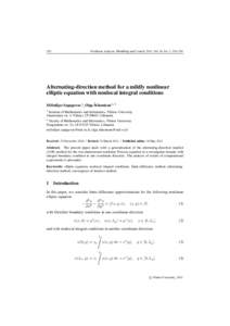220  Nonlinear Analysis: Modelling and Control, 2011, Vol. 16, No. 2, 220–230 Alternating-direction method for a mildly nonlinear elliptic equation with nonlocal integral conditions