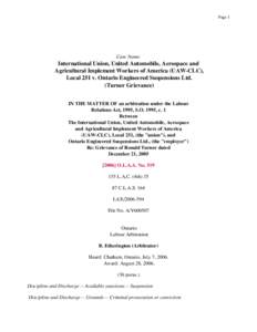 Page 1  Case Name: International Union, United Automobile, Aerospace and Agricultural Implement Workers of America (UAW-CLC),