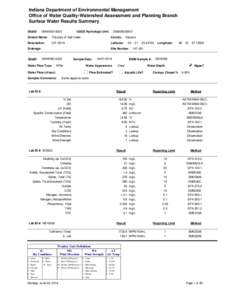 Indiana Department of Environmental Management Office of Water Quality-Watershed Assessment and Planning Branch Surface Water Results Summary SiteID:  GMW050-0023