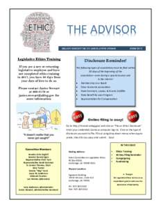 THE ADVISOR SELECT COMMITTEE ON LEGISLATIVE ETHICS Legislative Ethics Training If you are a new or returning legislative employee and have