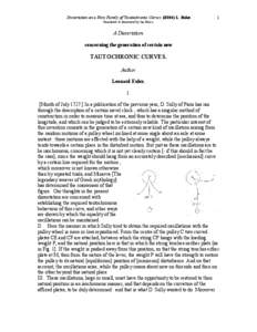 Dissertation on a New Family of Tautochronic Curves. (E006) L. Euler.  1 Translated & Annotated by Ian Bruce.