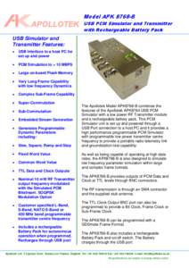 APK8768-B USB PCM Simulator, Transmitter & Battery Data Sheet