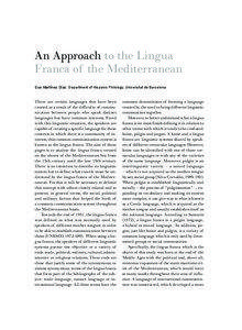 An Approach to the Lingua Franca of the Mediterranean Eva Martínez Díaz. Department of Hispanic Philology, Universitat de Barcelona