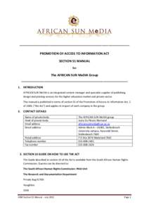 _______________________________________________________________ PROMOTION OF ACCESS TO INFORMATION ACT SECTION 51 MANUAL for  The AFRICAN SUN MeDIA Group