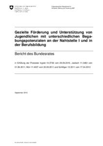 Eidgenössisches Departement für Wirtschaft, Bildung und Forschung WBF Gezielte Förderung und Unterstützung von Jugendlichen mit unterschiedlichen Begabungspotenzialen an der Nahtstelle I und in der Berufsbildung