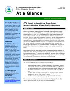 EPA Needs to Accelerate Adoption of Numeric Nutrient Water Quality Standards, 09-P-0223, August 26, 2009