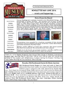 Preserving Seaside’s History sinceNEWSLETTER MAY-JUNE 2016 ~~ events and happenings ~~ News From the Board Board of Directors
