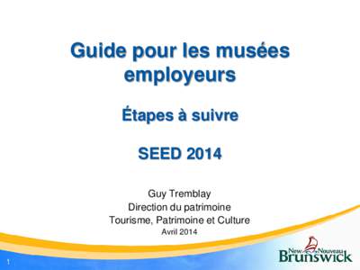 Guide pour les musées employeurs Étapes à suivre SEED 2014 Guy Tremblay Direction du patrimoine