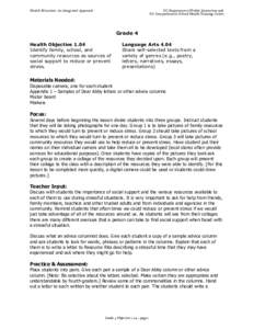 Health Education: An Integrated Approach  NC Department of Public Instruction and NC Comprehensive School Health Training Center  Grade 4