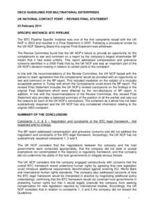 Revised Final Statement on the complaint from Corner House et al. against BTC Corporation (Azerbajan, Georgia, Turkey)