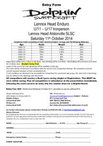 Entry Form  Enduro Lennox Head Enduro U/11 – U/17 Ironperson