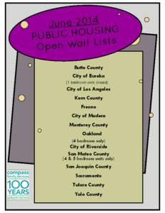 Butte County City of Eureka (1 bedroom units closed) City of Los Angeles Kern County