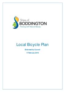 Peel / Transportation planning / Segregated cycle facilities / Shire of Boddington / Cycling / Boddington / Ranford /  Western Australia / Boddington /  Western Australia / Transport / Geography of Western Australia / Sustainable transport