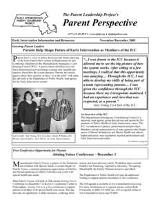 The Parent Leadership Project’s  Parent Perspective[removed]EI-PLP ♦ www.eiplp.org ♦ [removed]  Early Intervention Information and Resources