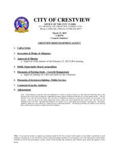 CITY OF CRESTVIEW OFFICE OF THE CITY CLERK P.O. DRAWER 1209, CRESTVIEW, FLORIDAPhone # (Fax # (March 23, 2015