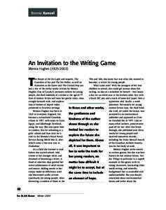 Bonnie Kunzel  An Invitation to the Writing Game Monica HughesT