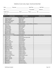 Butterflies of Lane County, Oregon: Checklist and Data Sheet  Date: