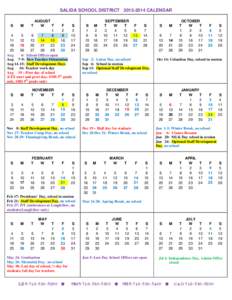 SALIDA SCHOOL DISTRICT[removed]CALENDAR AUGUST W T F S