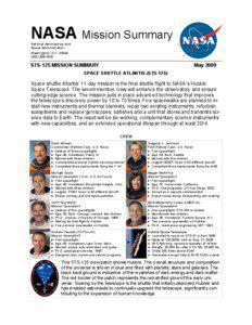 NASA Mission Summary National Aeronautics and Space Administration