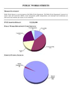PUBLIC WORKS STREETS MISSION STATEMENT Public Works Streets is a service program of the Public Works Department. The Public Works Department’s mission is to ensure water and wastewater utilities, waste management, publ