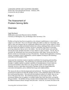 ASSESSING GIFTED AND TALENTED CHILDREN World Class Tests International Seminar – February 2001 Overview for the QCA Book Part 1 The Assessment of