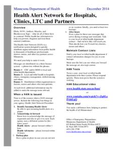 Health Alert Network for Hospitals, Clinics, LTC and Partners