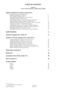 TABLE OF CONTENTS Section II (6-Year Contract from June 1, 20120 to June 30, 2016) English Composition & Grammer Grades R/1-12 Bedford, Freeman & Worth Publishing, I