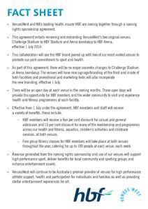 FACT SHEET »» VenuesWest and WA’s leading health insurer HBF are coming together through a naming rights sponsorship agreement. »» This agreement entails renaming and rebranding VenuesWest’s two original venues, 