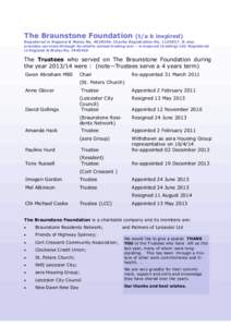 The Braunstone Foundation  (t/a b inspired) Registered in England & Wales NoCharity Registration NoIt also provides services through its wholly owned trading arm – b-inspired (trading) Ltd. Regist