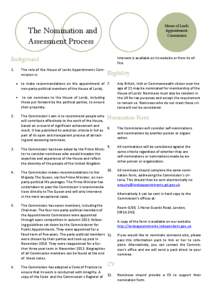 House of Lords Appointments Commission The Nomination and Assessment Process