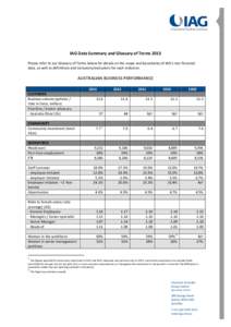 IAG Data Summary and Glossary of Terms 2013 Please refer to our Glossary of Terms below for details on the scope and boundaries of IAG’s non-financial data, as well as definitions and inclusions/exclusions for each ind