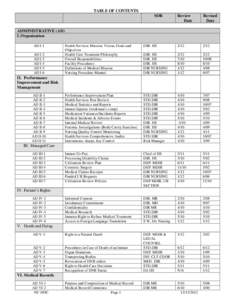 TABLE OF CONTENTS SOR Review Date