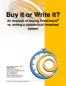 Buy it or Write it? ® An Analysis of buying TimeControl vs. writing a custom-built timesheet system