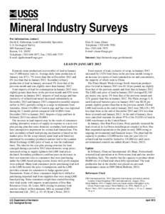 Mineral Industry Surveys For information, contact: David E. Guberman, Lead Commodity Specialist