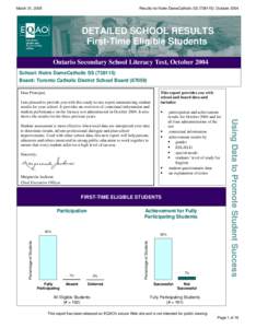 March 31, 2005  Results for Notre DameCatholic SS[removed]): October 2004 DETAILED SCHOOL RESULTS First-Time Eligible Students