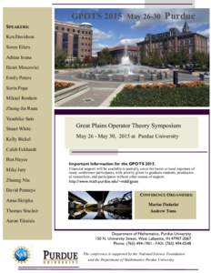 GPOTS 2015 MayPurdue SPEAKERS: Ken Davidson Soren Eilers Adrian Ioana Henri Moscovici