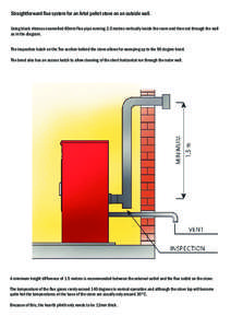 Straightforward flue system for an Artel pellet stove on an outside wall. Using black vitreous enamelled 80mm flue pipe running 2.0 metres vertically inside the room and then out through the wall as in the diagram. The i