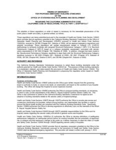 FINDING OF EMERGENCY FOR PROPOSED EMERGENCY BUILDING STANDARDS OF THE OFFICE OF STATEWIDE HEALTH PLANNING AND DEVELOPMENT REGARDING THE CALIFORNIA ADMININSTATIVE CODE CALIFORNIA CODE OF REGULATIONS, TITLE 24, PART 1, CHA