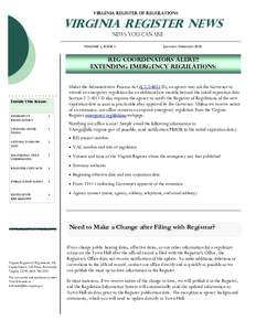 VIRGINIA REGISTER OF REGULATIONS  VIRGINIA REGISTER NEWS News you can use VOLUME 2, ISSUE 4